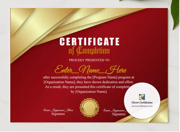 Staff Training Completion Certificate Landscape presented in a sleek wooden frame, elegantly arranged on a stylish table.