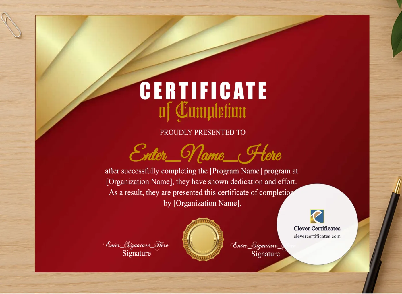 Professional preview of Staff Training Completion Certificate Landscape certificate on high-quality stationery paper, ideal for showcasing the final look.