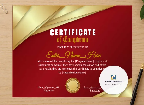 Professional preview of Staff Training Completion Certificate Landscape certificate on high-quality stationery paper, ideal for showcasing the final look.