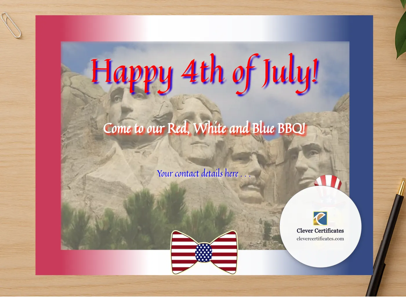 Professional preview of 4th Of July BBQ certificate on high-quality stationery paper, ideal for showcasing the final look.