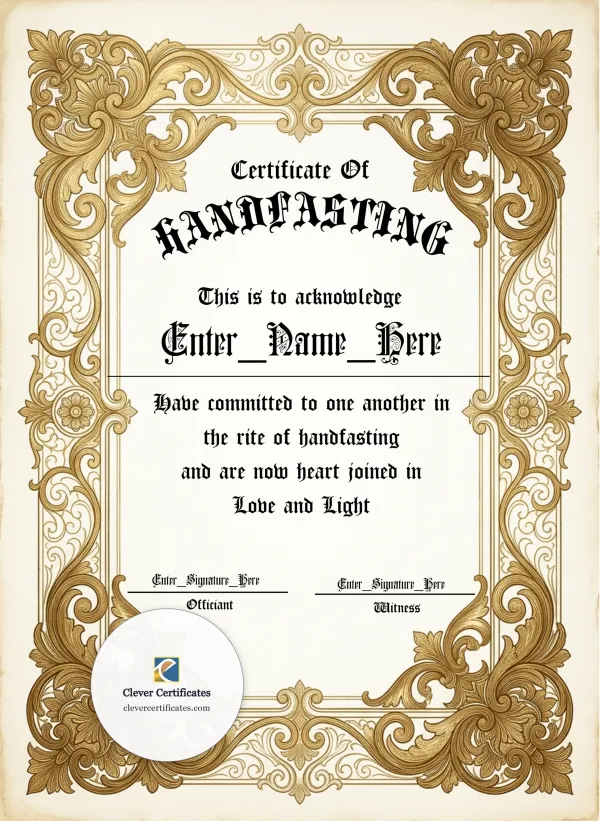 Handfasting Certificate Portrait — Certificate Template Preview