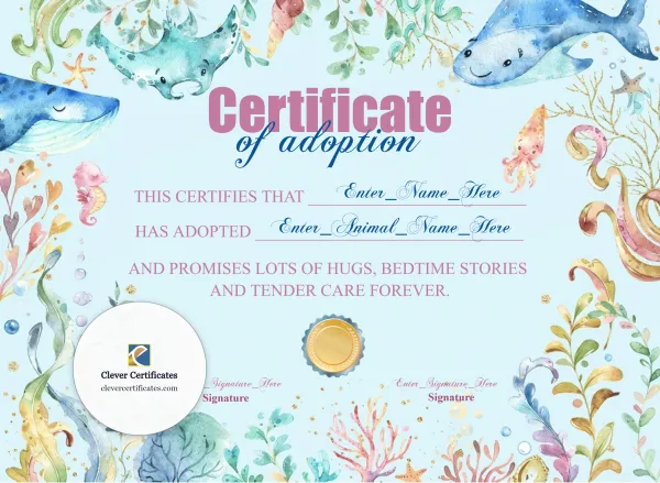 Free Stuffed Animal Adoption Certificate — Under The Sea Landscape