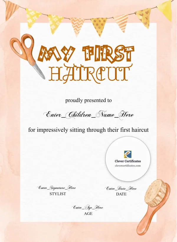 First Haircut Certificate Portrait — Certificate Template Preview