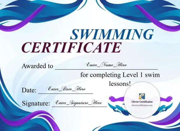 Free Swim Level Certificate — Blue Waves Landscape