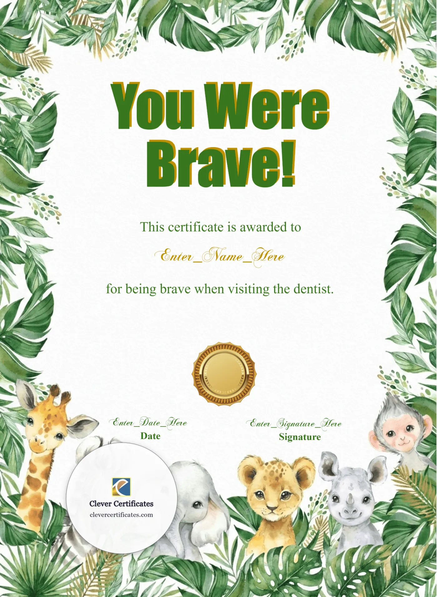 Brave Patient Certificate Portrait — Certificate Template Preview