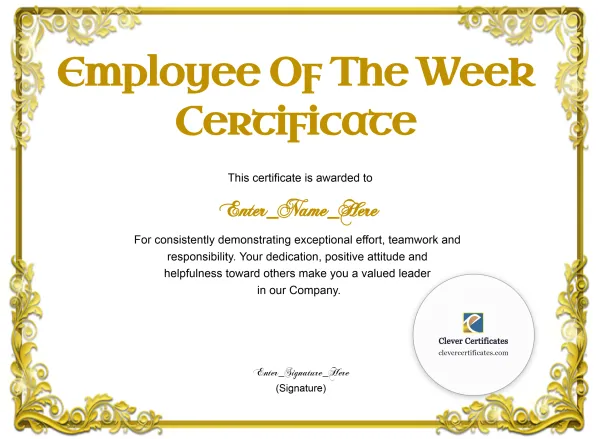 Free Employee Of The Week Certificate — Classic Gold Landscape