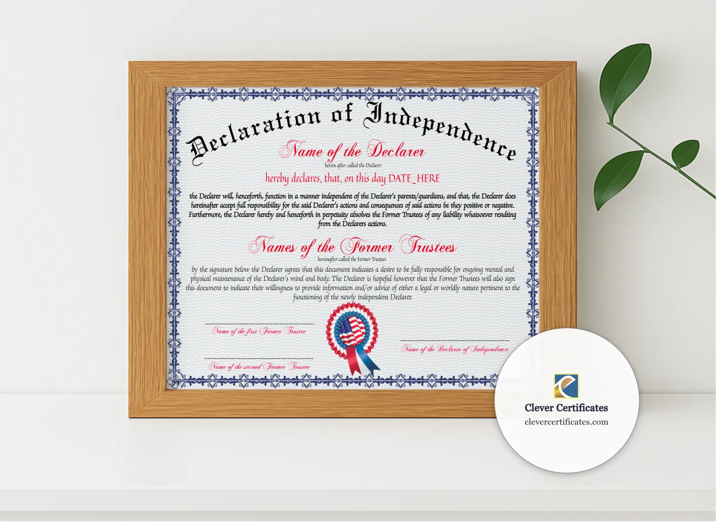 Realistic mockup featuring Declaration Of Independence displayed within a modern frame, set against a minimalistic background.