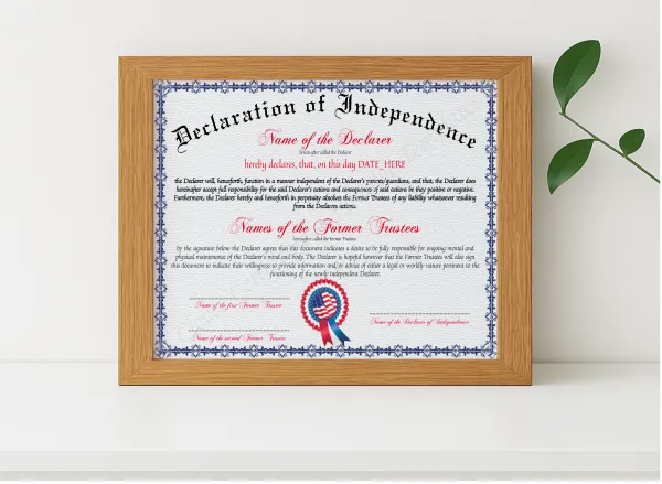 Realistic mockup featuring Declaration Of Independence displayed within a modern frame, set against a minimalistic background.