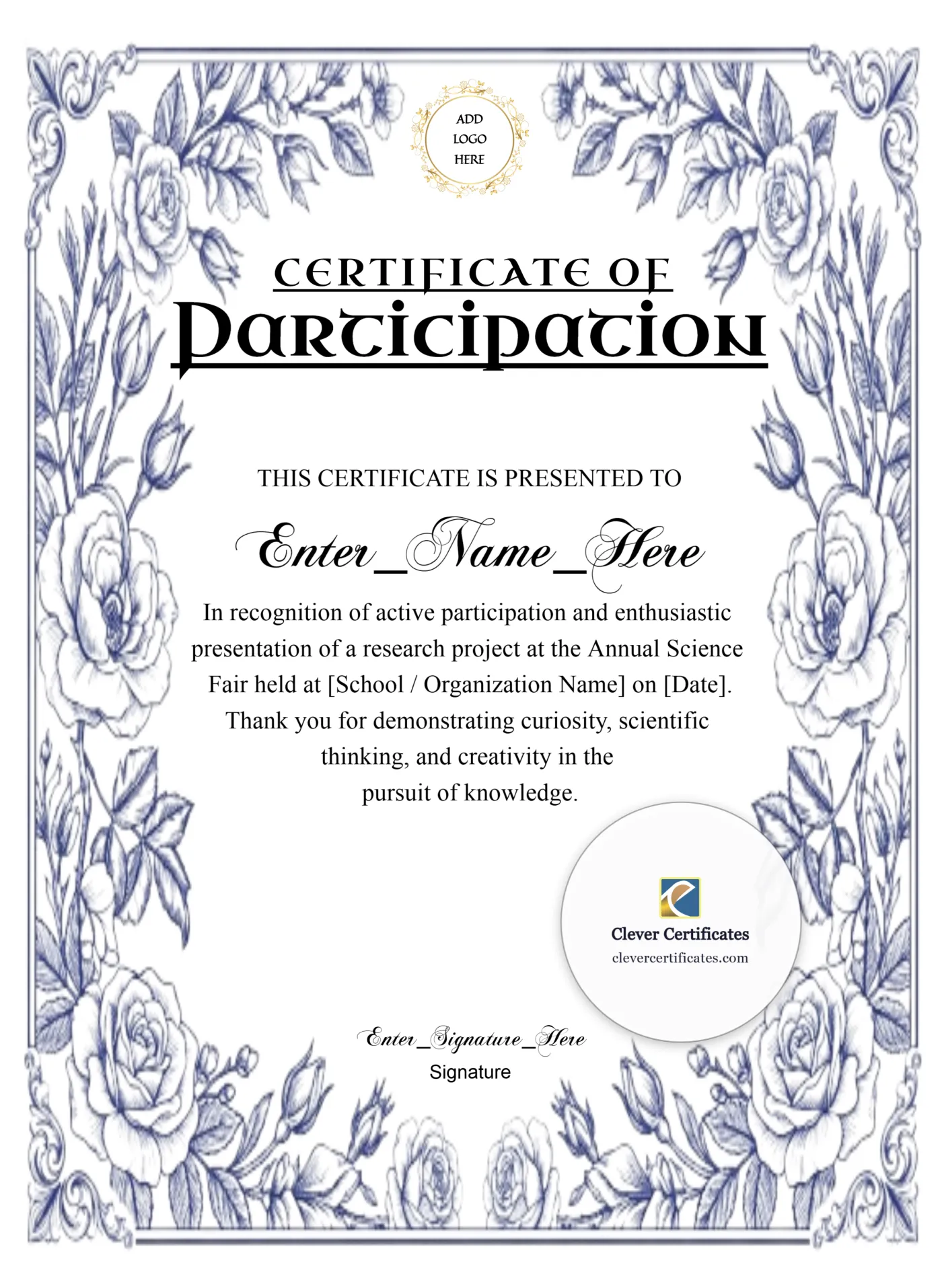 Certificate Of Participation Modern Portrait — Certificate Template Preview