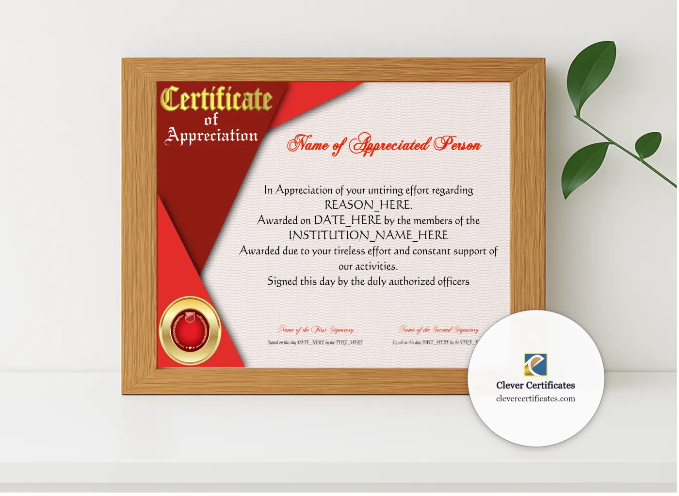 Realistic mockup featuring Appreciation Award displayed within a modern frame, set against a minimalistic background.