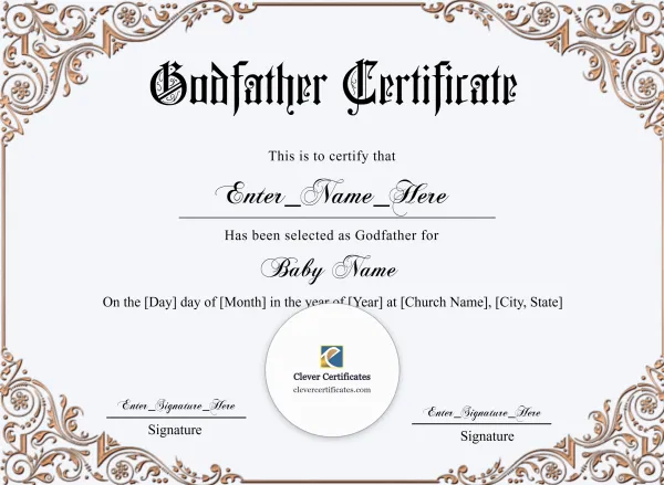 Free Godfather Certificate — Copper Filigree Landscape