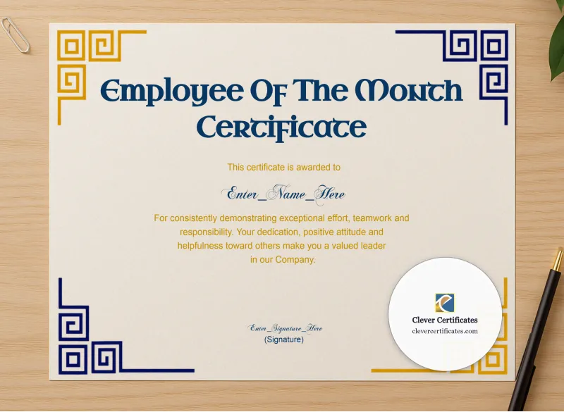 Professional preview of Employee Of The Month Certificate Classic Gold Landscape certificate on high-quality stationery paper, ideal for showcasing the final look.