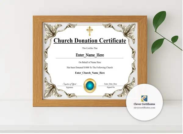 Realistic mockup featuring Church Donation Certificate Navy Seal Landscape displayed within a modern frame, set against a minimalistic background.