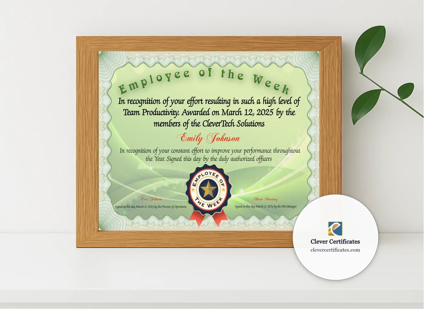 Realistic mockup featuring Employee Of The Week displayed within a modern frame, set against a minimalistic background.