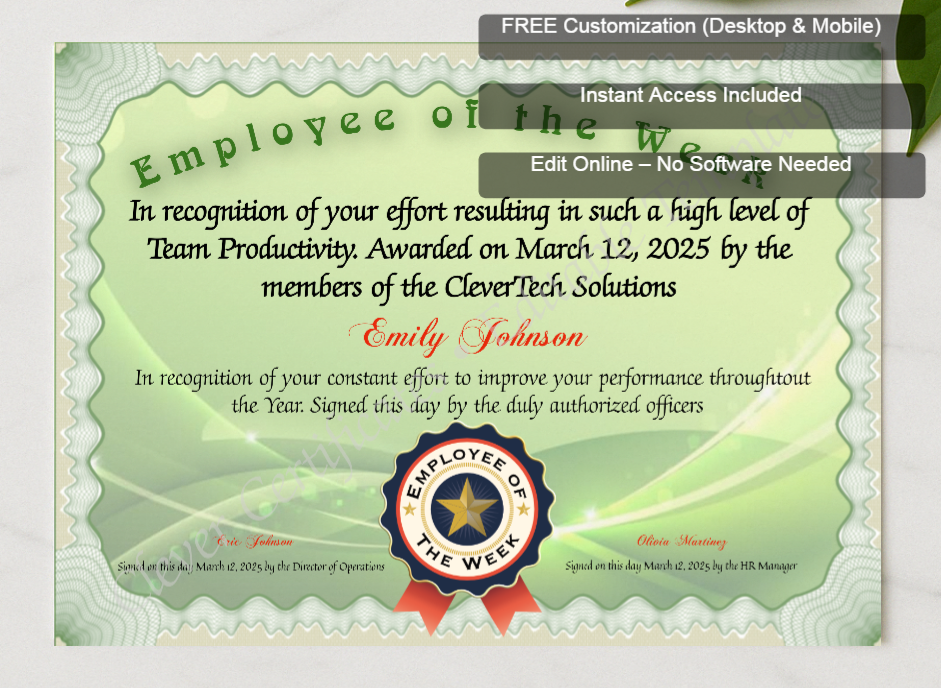 Framed preview featuring Free Editor badge stack for Employee Of The Week