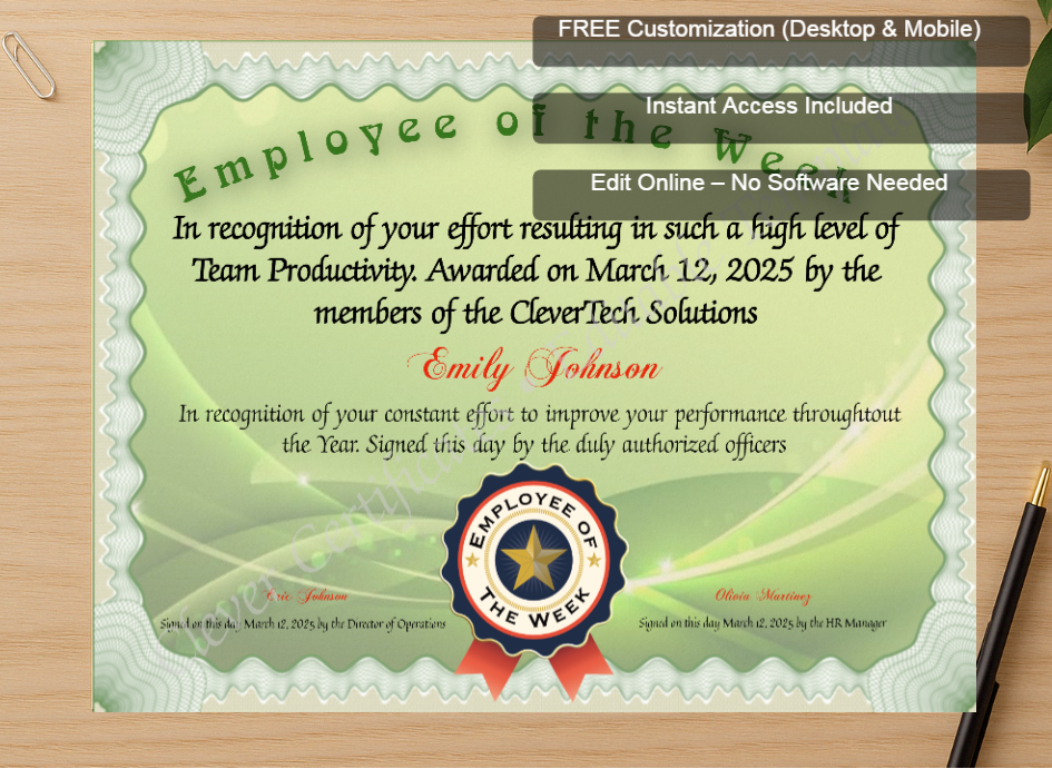 Zoomed preview with Free Editor badge stack for Employee Of The Week