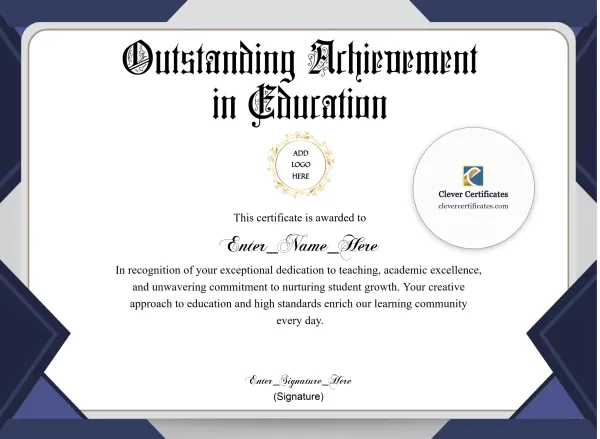 Free Certificate Of Achievement — Navy Panel Landscape