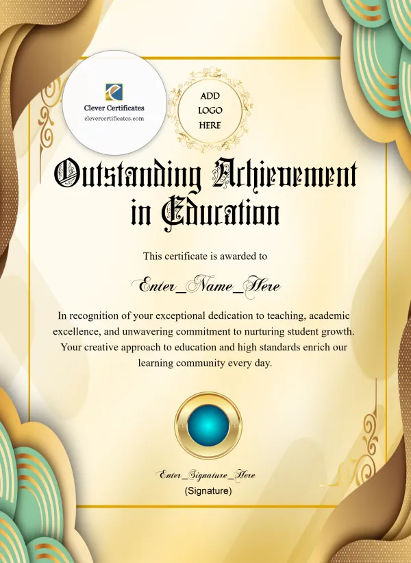 Free Certificate Of Achievement — Gold And Green Swirl Portrait
