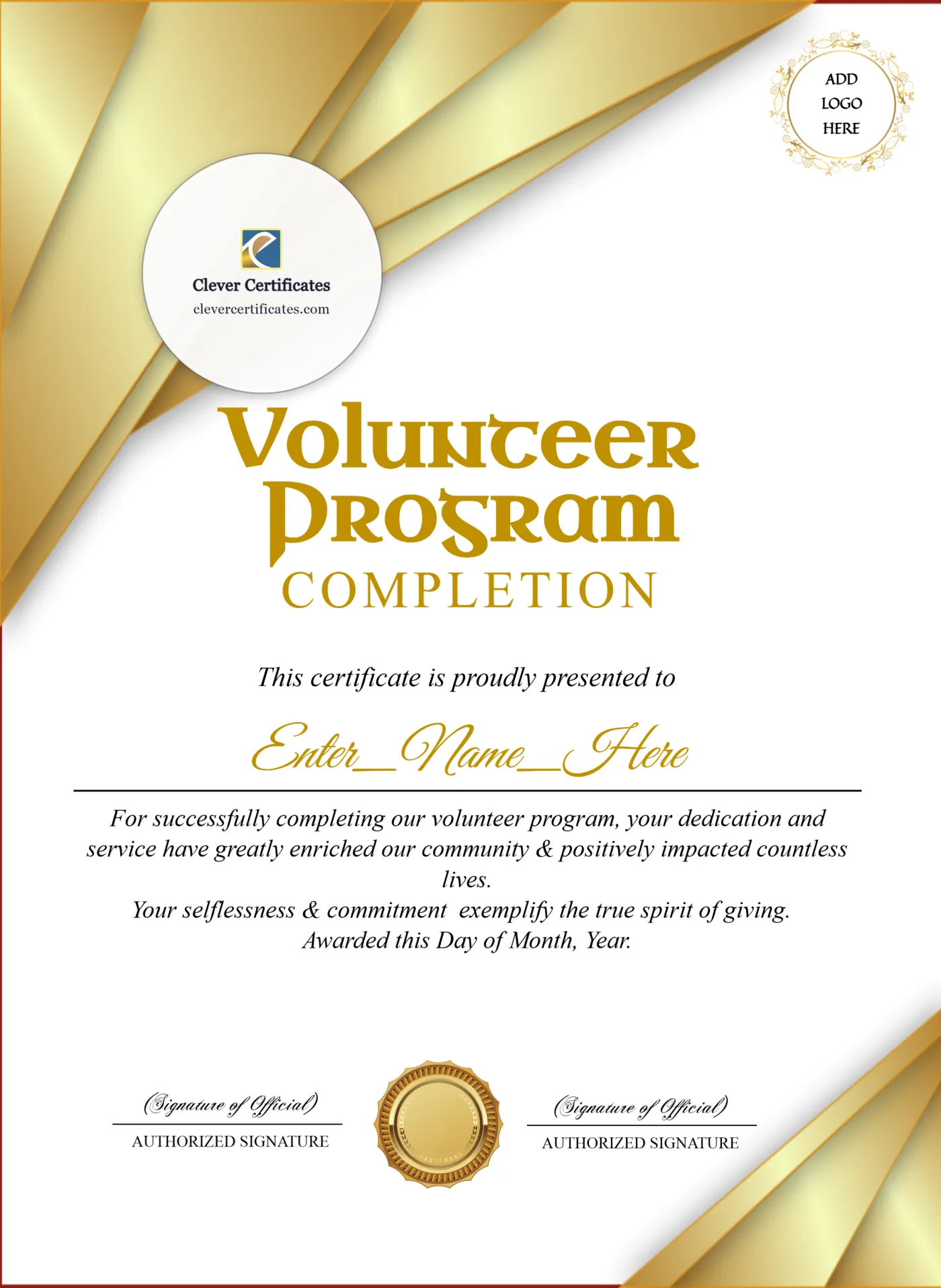 Volunteer Program Completion Certificate Blue Filigree Formal Portrait — Certificate Template Preview