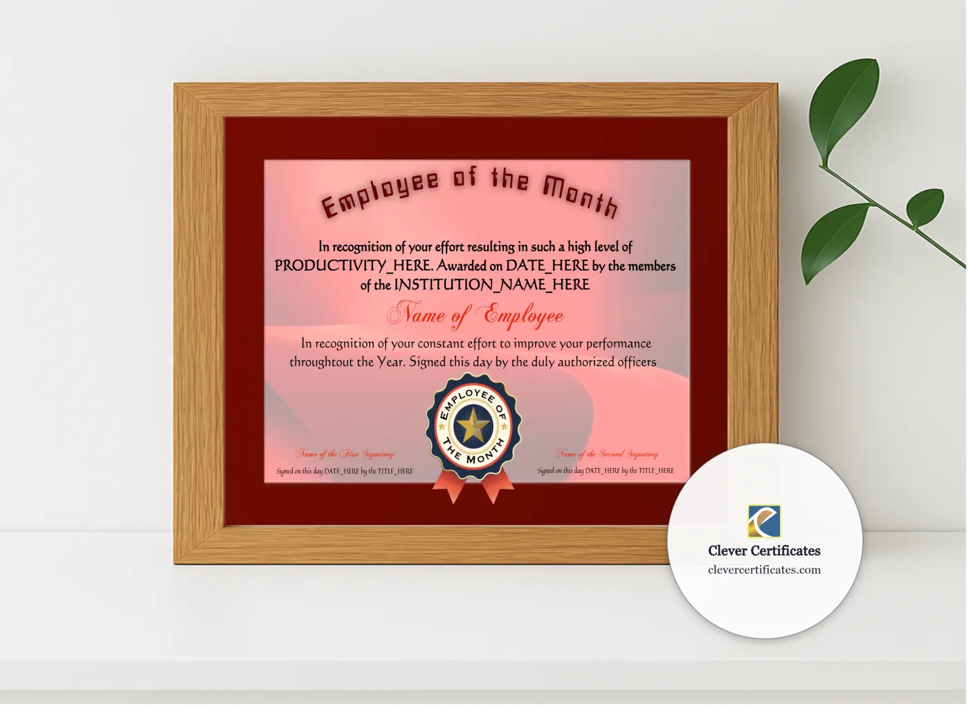 Realistic mockup featuring Employee Of The Month 3 displayed within a modern frame, set against a minimalistic background.