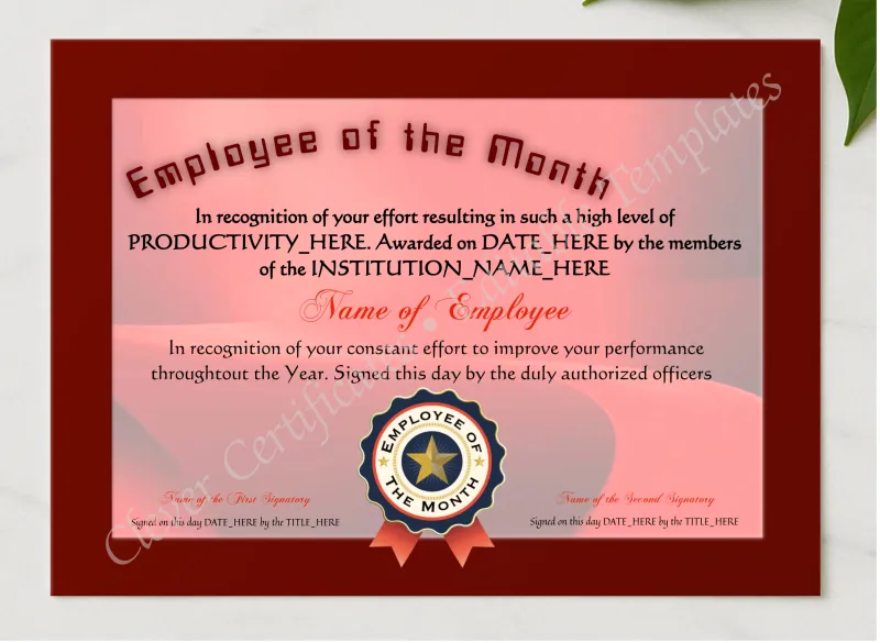 Employee Of The Month 3 presented in a sleek wooden frame, elegantly arranged on a stylish table.