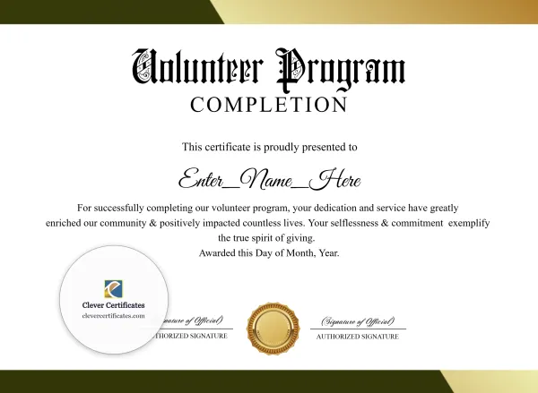 Free Volunteer Program Completion Certificate — Olive And Gold Landscape