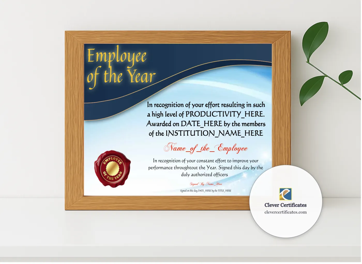 Realistic mockup featuring Employee Of The Year 2 displayed within a modern frame, set against a minimalistic background.