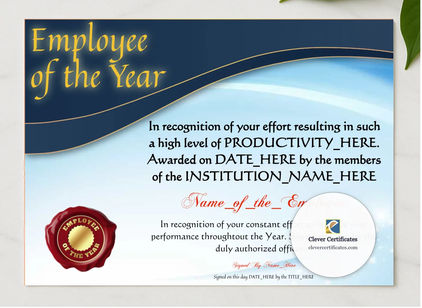 Employee Of The Year 2 presented in a sleek wooden frame, elegantly arranged on a stylish table.