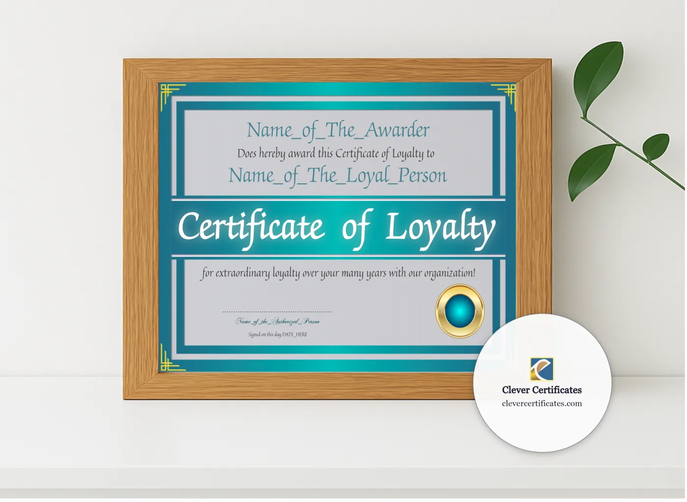 Realistic mockup featuring Certificate Of Loyalty 2 displayed within a modern frame, set against a minimalistic background.