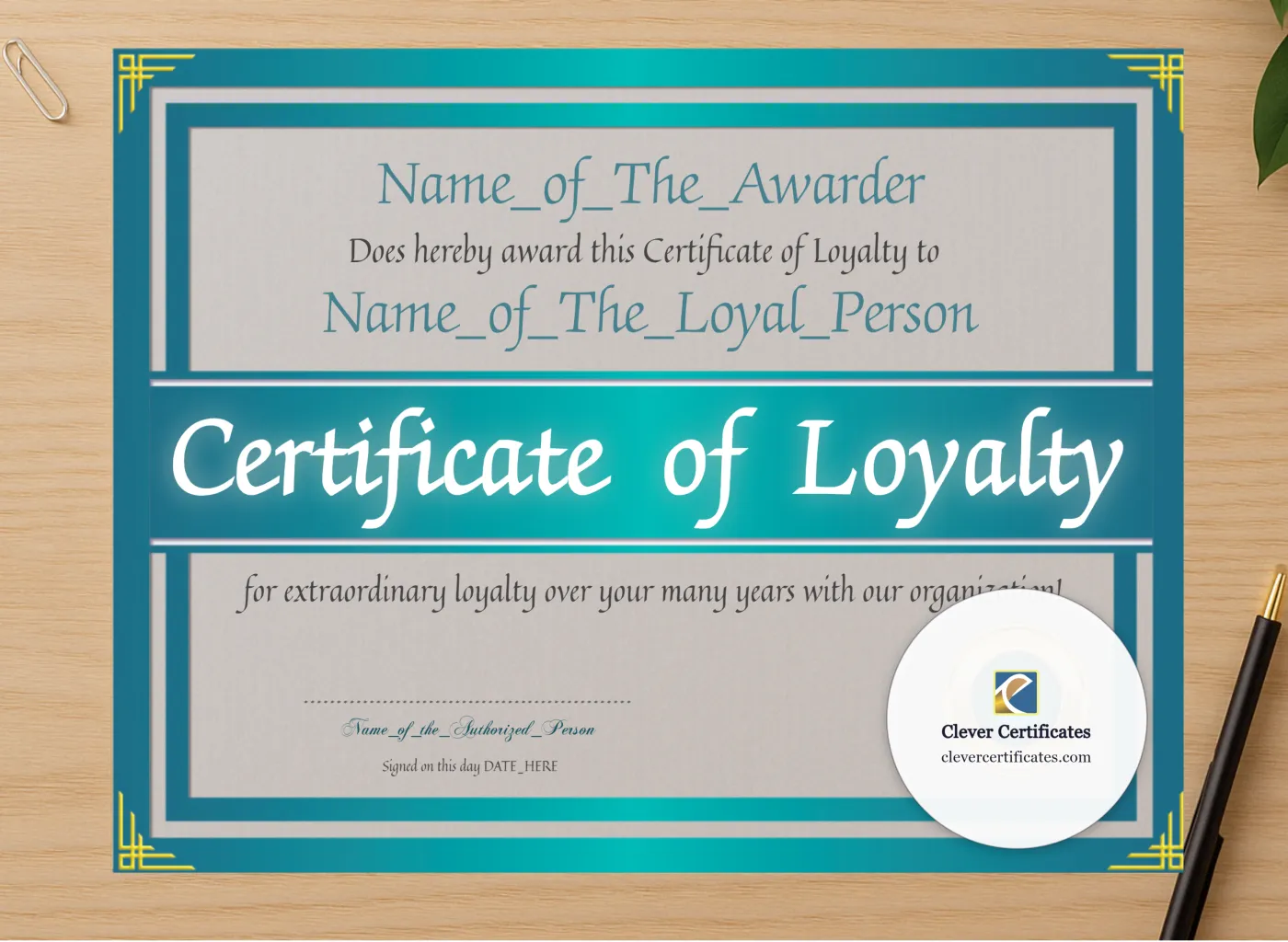 Professional preview of Certificate Of Loyalty 2 certificate on high-quality stationery paper, ideal for showcasing the final look.