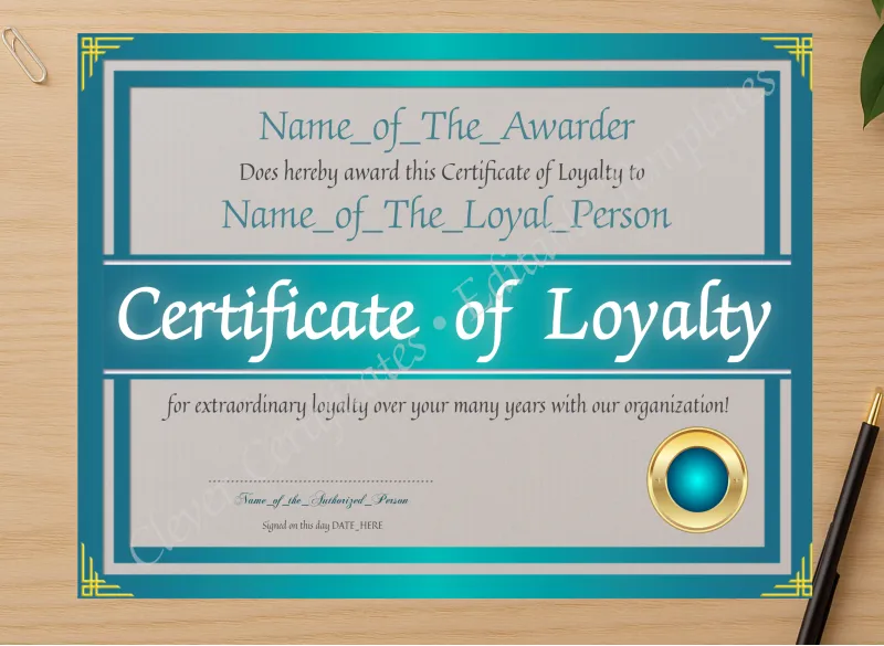 Professional preview of Certificate Of Loyalty 2 certificate on high-quality stationery paper, ideal for showcasing the final look.