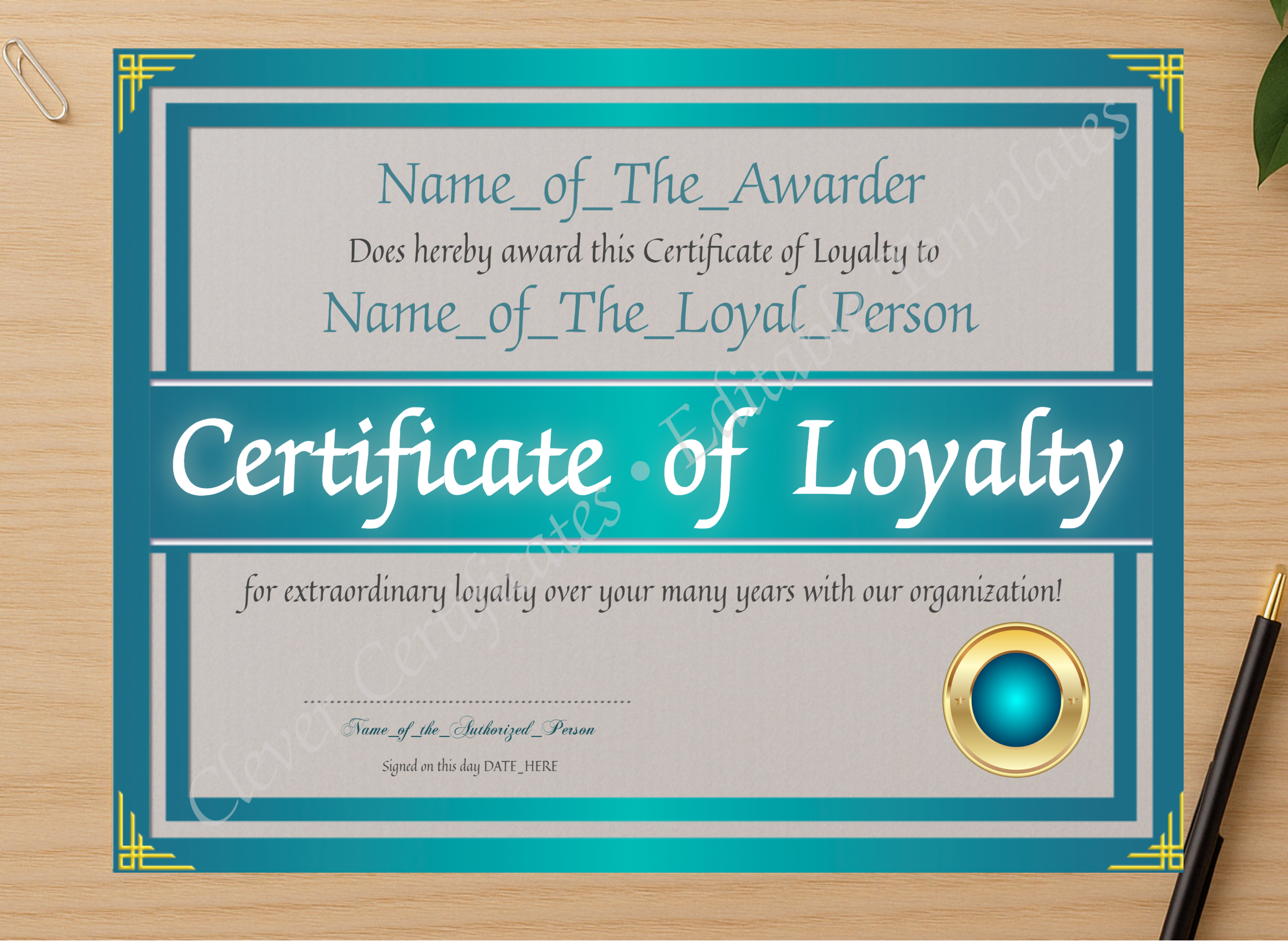 Professional preview of Certificate Of Loyalty 2 certificate on high-quality stationery paper, ideal for showcasing the final look.