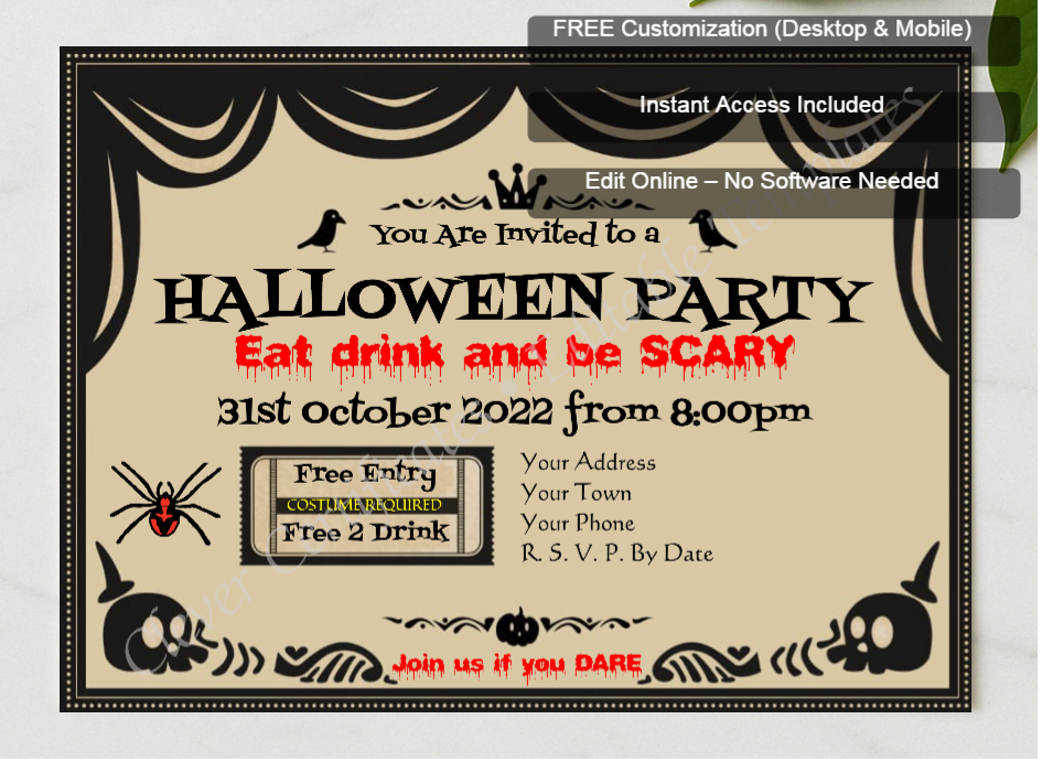 Framed preview featuring Free Editor badge stack for Halloween Party Invitation 2