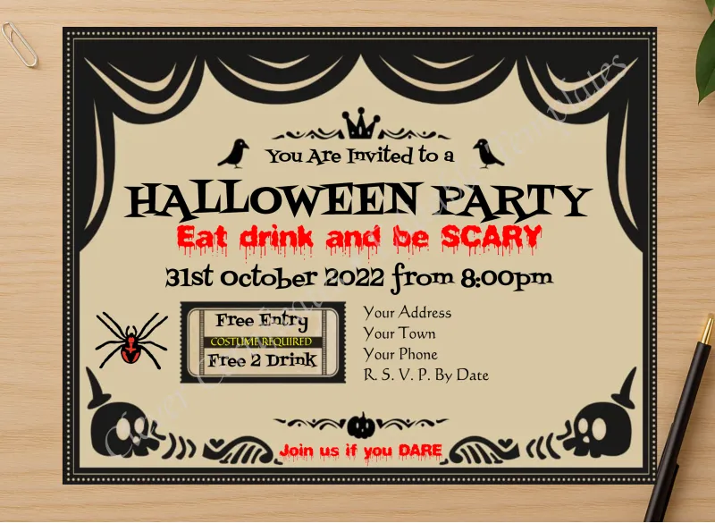 Professional preview of Halloween Party Invitation 2 certificate on high-quality stationery paper, ideal for showcasing the final look.