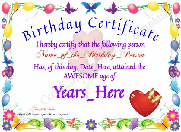 Birthday Certificate