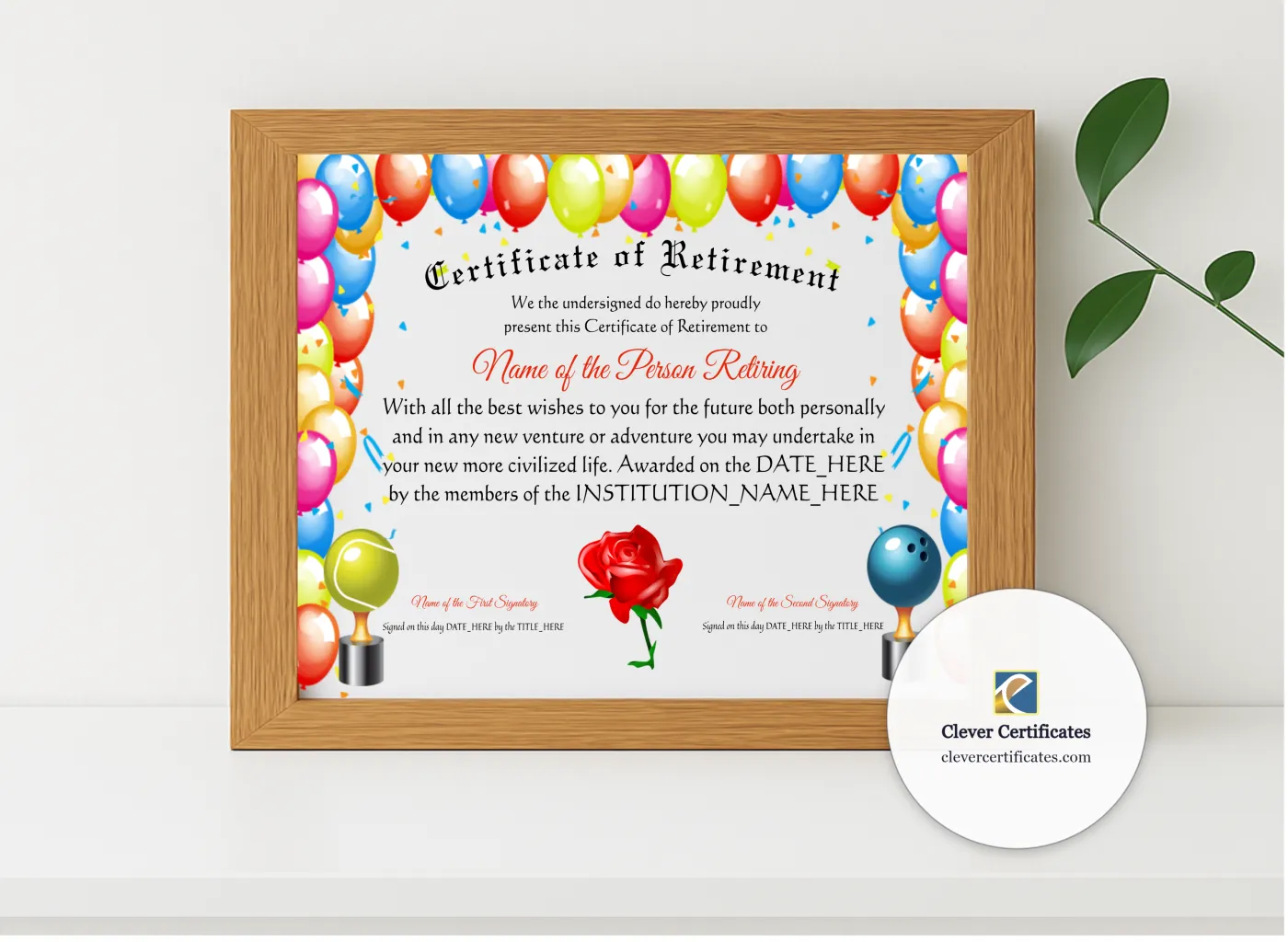 Realistic mockup featuring Certificate Of Retirement displayed within a modern frame, set against a minimalistic background.