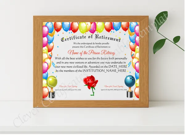 Realistic mockup featuring Certificate Of Retirement displayed within a modern frame, set against a minimalistic background.