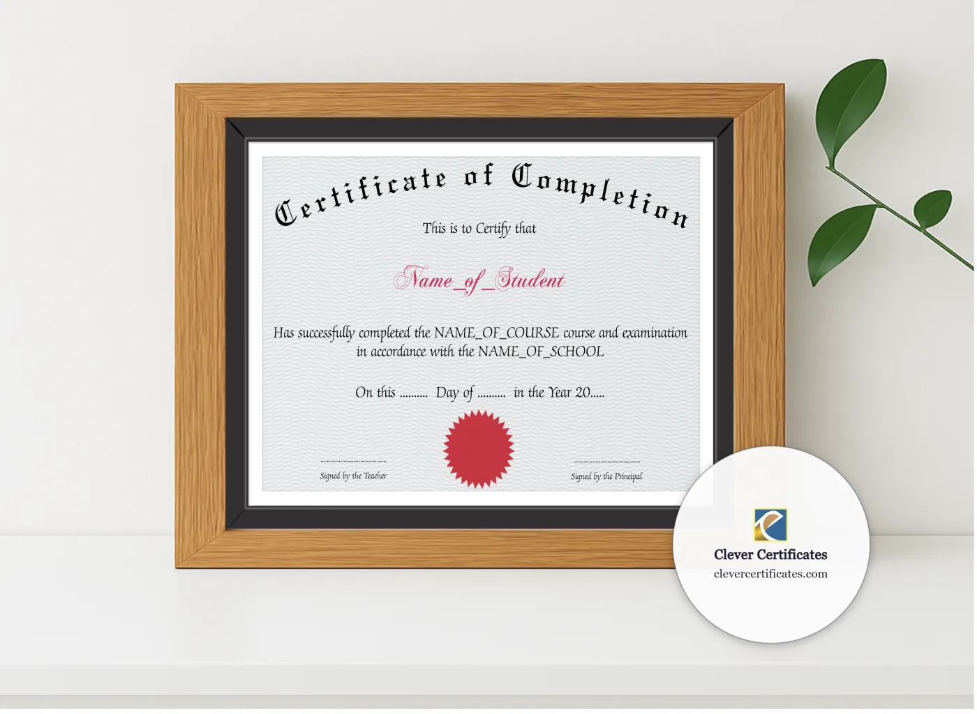 Realistic mockup featuring Certificate Of Completion 3 displayed within a modern frame, set against a minimalistic background.