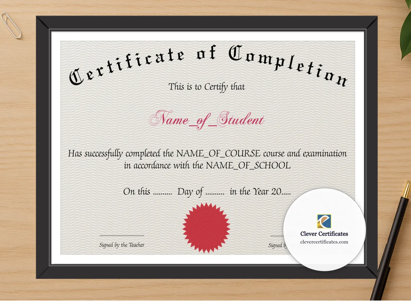 Professional preview of Certificate Of Completion 3 certificate on high-quality stationery paper, ideal for showcasing the final look.