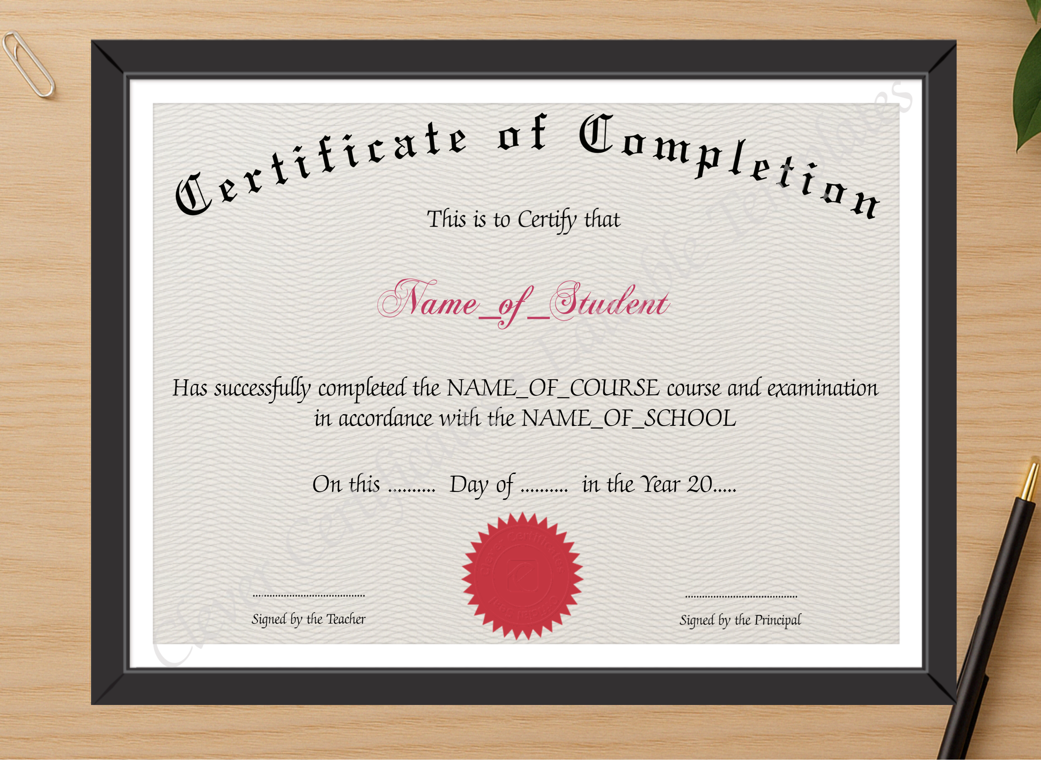 Professional preview of Certificate Of Completion 3 certificate on high-quality stationery paper, ideal for showcasing the final look.