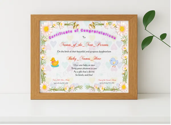 Realistic mockup featuring Brand New Baby displayed within a modern frame, set against a minimalistic background.