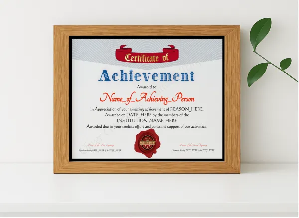 Realistic mockup featuring Achievement Award Banner displayed within a modern frame, set against a minimalistic background.