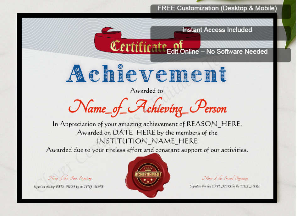 Framed preview featuring Free Editor badge stack for Achievement Award Banner