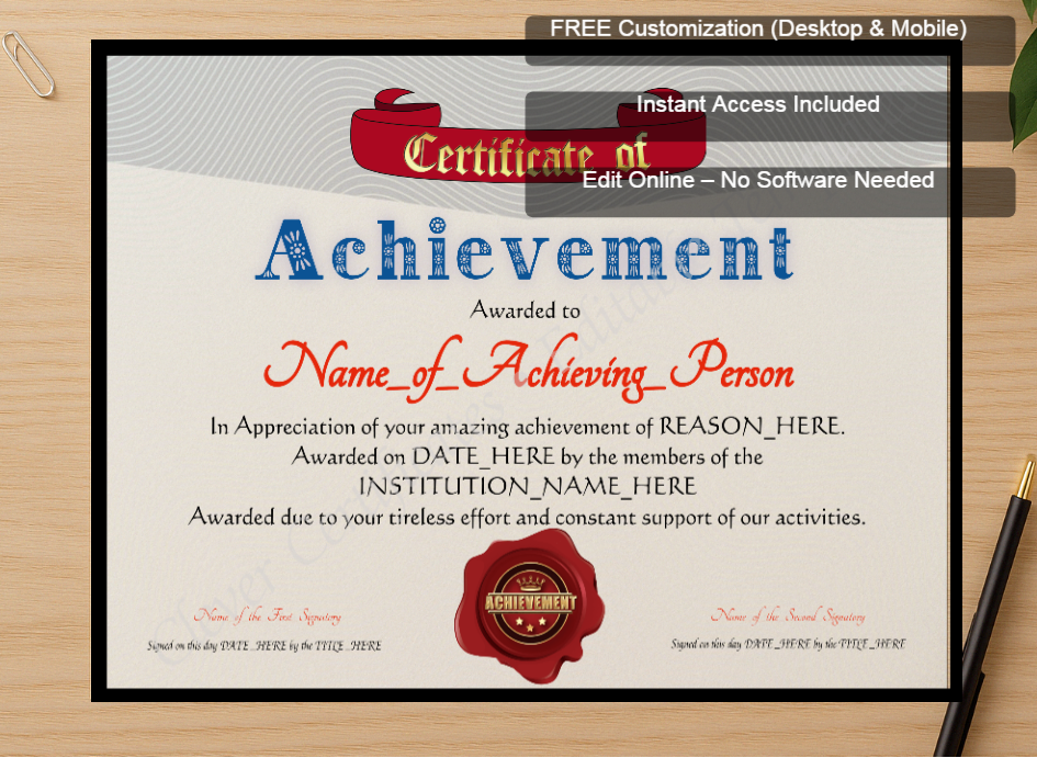 Zoomed preview with Free Editor badge stack for Achievement Award Banner