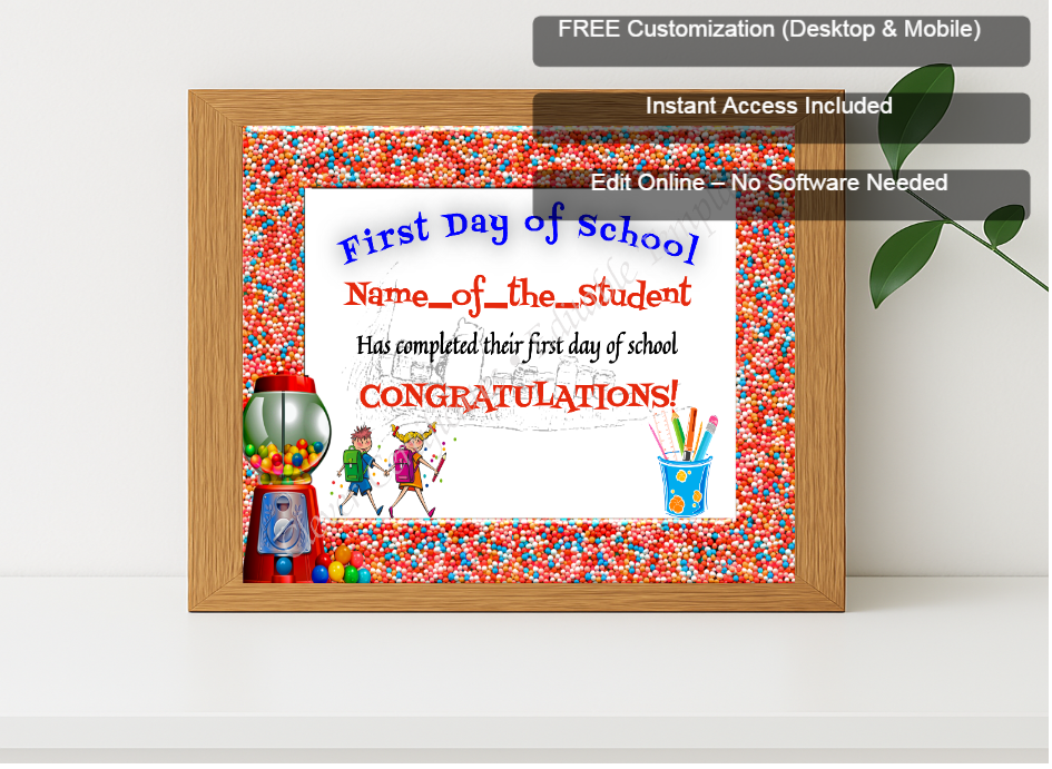 Premium mockup with Free Editor badge stack for First Day Of School