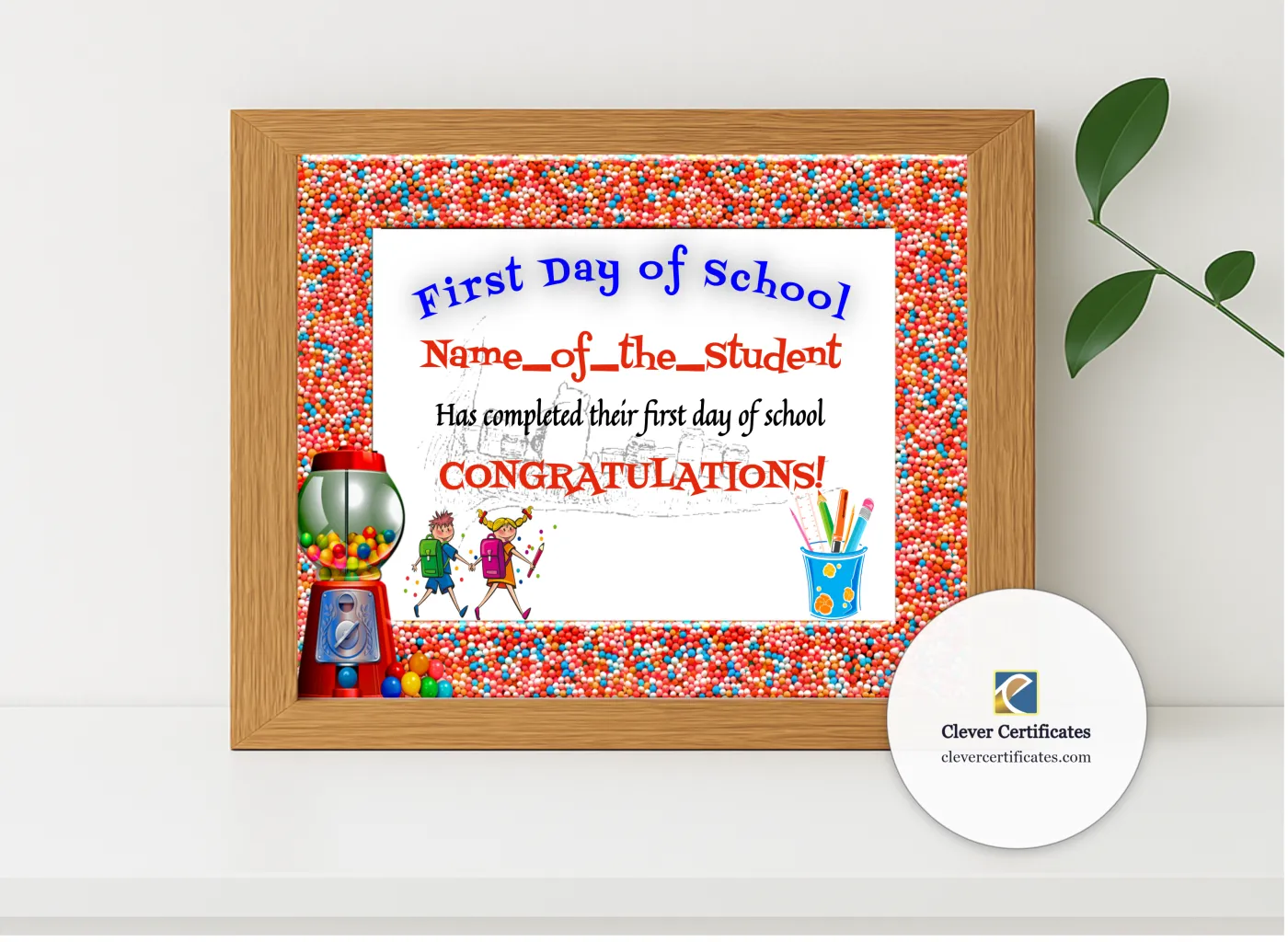 Realistic mockup featuring First Day Of School displayed within a modern frame, set against a minimalistic background.