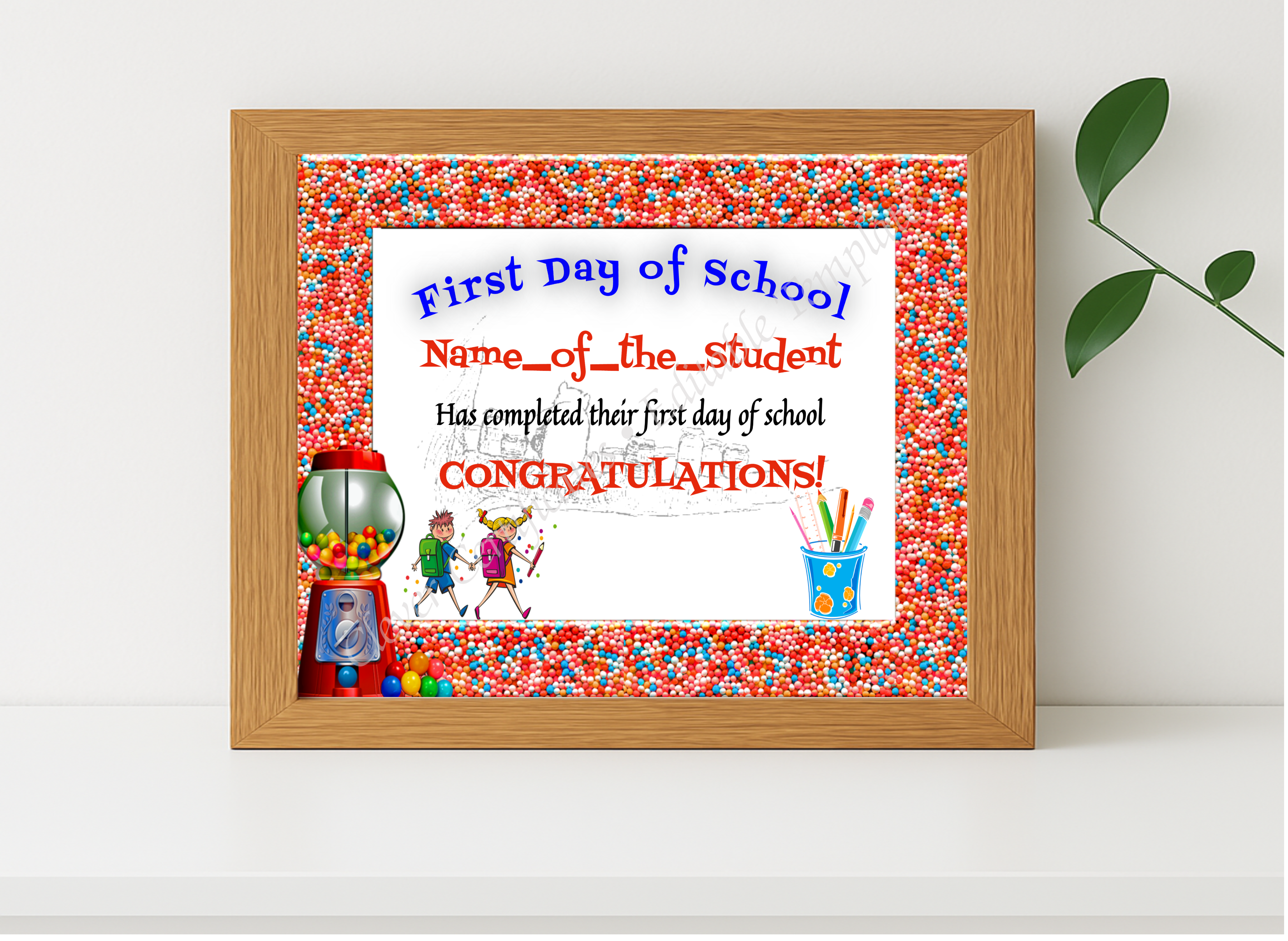 Realistic mockup featuring First Day Of School displayed within a modern frame, set against a minimalistic background.