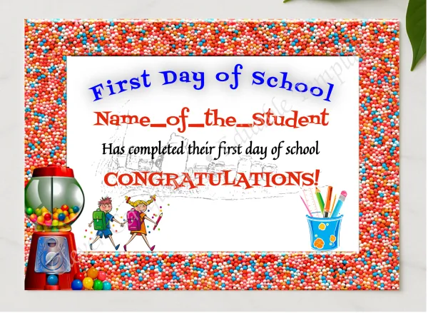 First Day Of School presented in a sleek wooden frame, elegantly arranged on a stylish table.