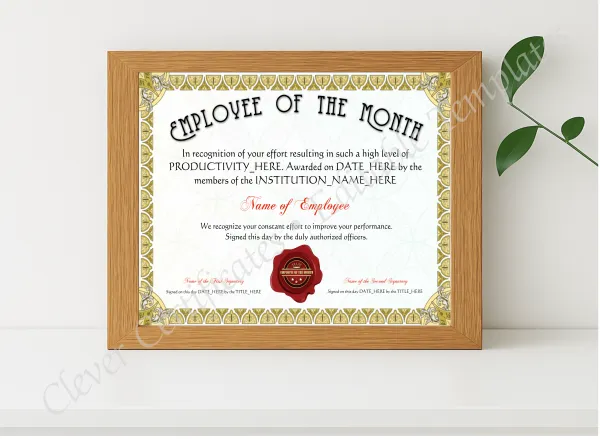 Realistic mockup featuring Employee Of The Month Award displayed within a modern frame, set against a minimalistic background.