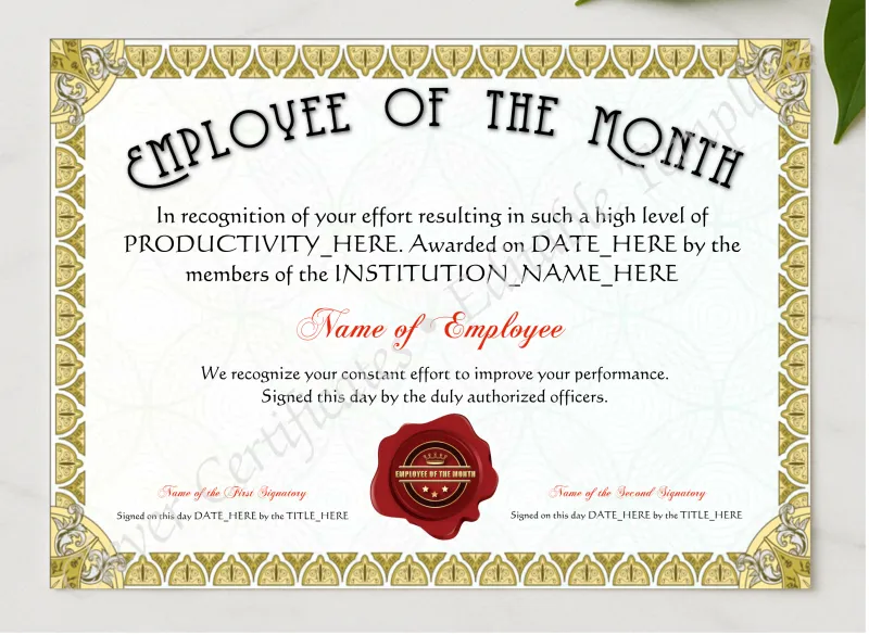 Employee Of The Month Award presented in a sleek wooden frame, elegantly arranged on a stylish table.
